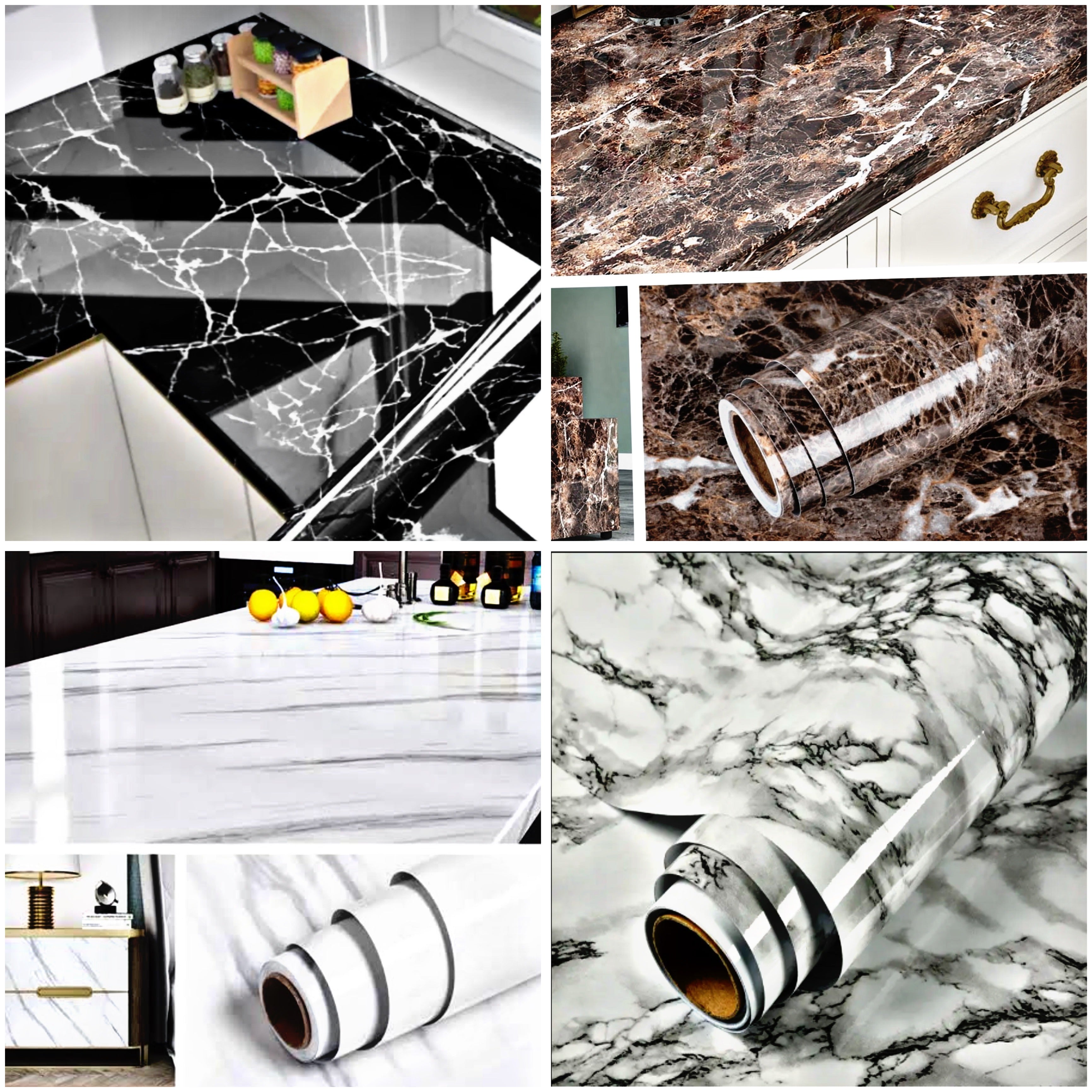 60cm x 100cm & 60cm x 200cm Marble Sheet Sticker, PVC Waterproof Self-Adhesive for Kitchen and Furniture