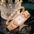 Luxury Rhinestone Women’s Watch Set – Round Dial with Stainless Steel Crystal Chain Strap & Bracelet (2 PCS Gift Set)