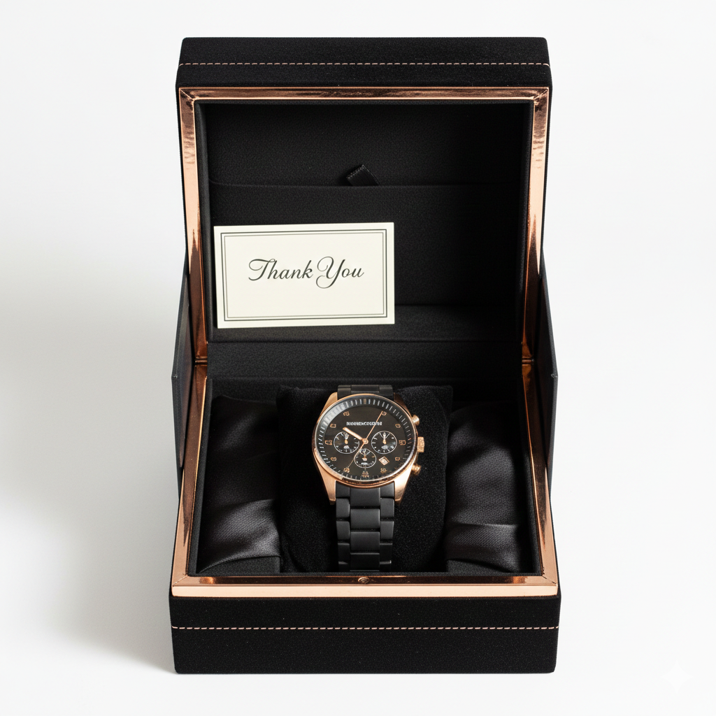 Premium Analog Men's Watch in Black Dial Chronograph With Date Display and Rubber Chain Strap | Golden Boys Fashion Casual Wristwatch - Free Delivery