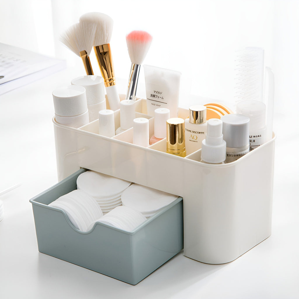 Makeup Organiser Cosmetic Storage Box Multi Functional Desktop Tidy Organiser Holder with Drawer Random Colour