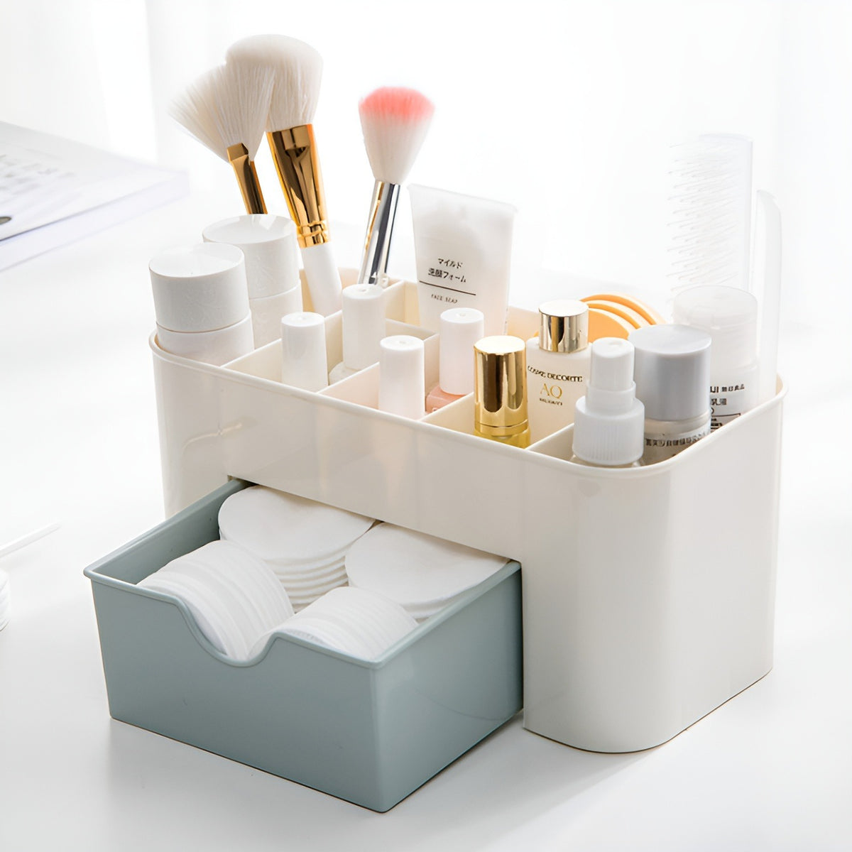 Makeup Organiser Cosmetic Storage Box Multi Functional Desktop Tidy Organiser Holder with Drawer Random Colour