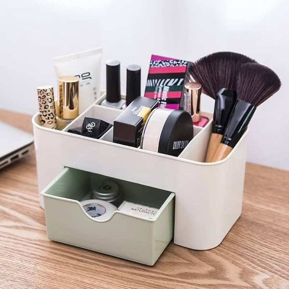 Makeup Organiser Cosmetic Storage Box Multi Functional Desktop Tidy Organiser Holder with Drawer Random Colour