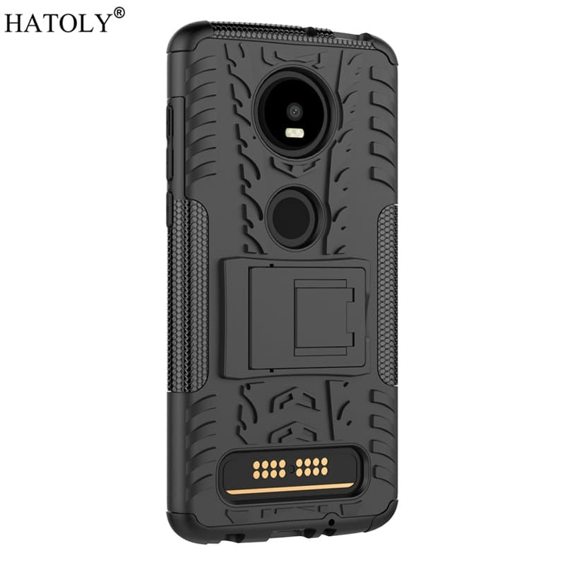 Motorola Moto Z4 Armor Case Hybrid Shock Proof Dual layer with kickstand Cover Moto Z4 Play / Z4 - Black